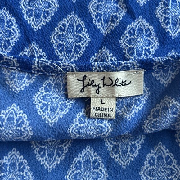 Lily White Blue And White Cami Dressy Tank With Cross Front Size Large - Picture 7 of 9